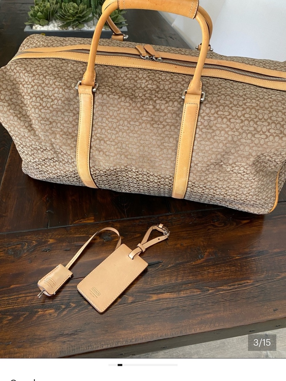 Coach Classic Signature Canvas Weekender Bag with Tan Leather Trim - Picture 3 of 8